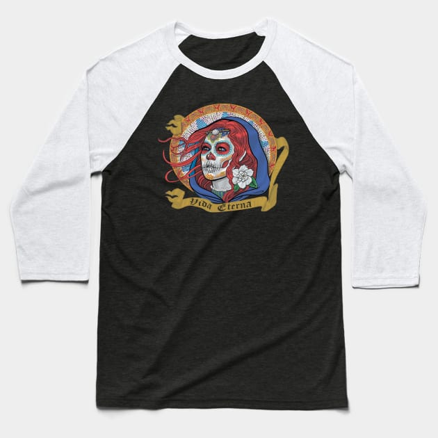 Red Catrina Baseball T-Shirt by AyotaIllustration